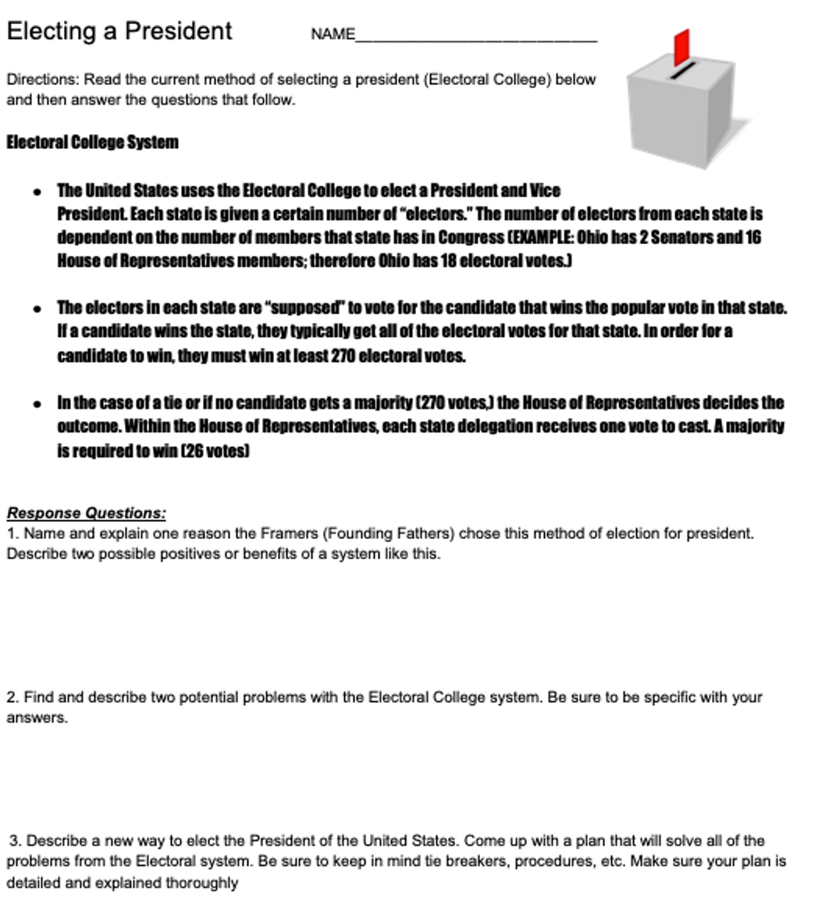 Electoral College Worksheet Worksheets Library Electoral College Worksheet Worksheets Library