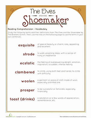 the elves and the shoemaker worksheet