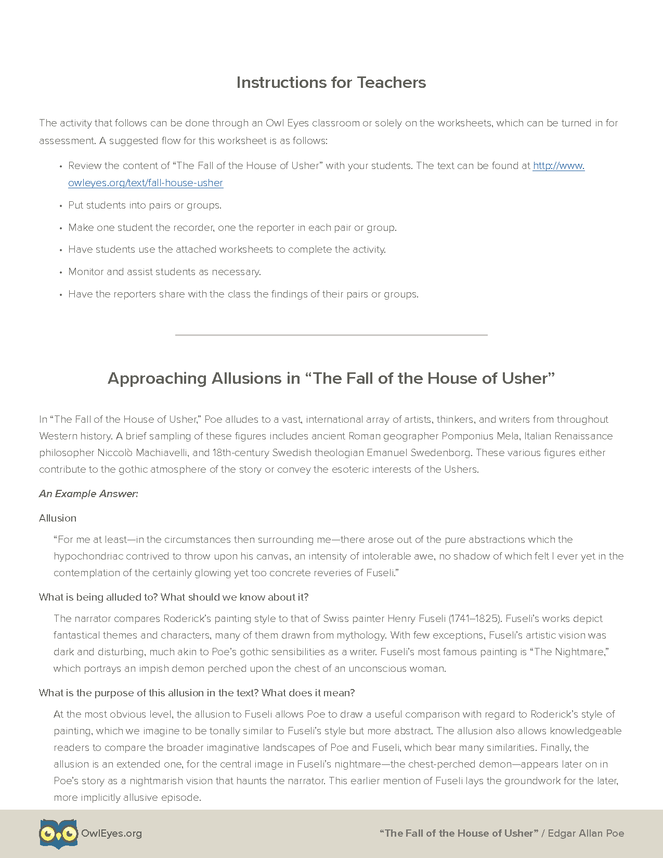 the fall of the house of usher worksheet