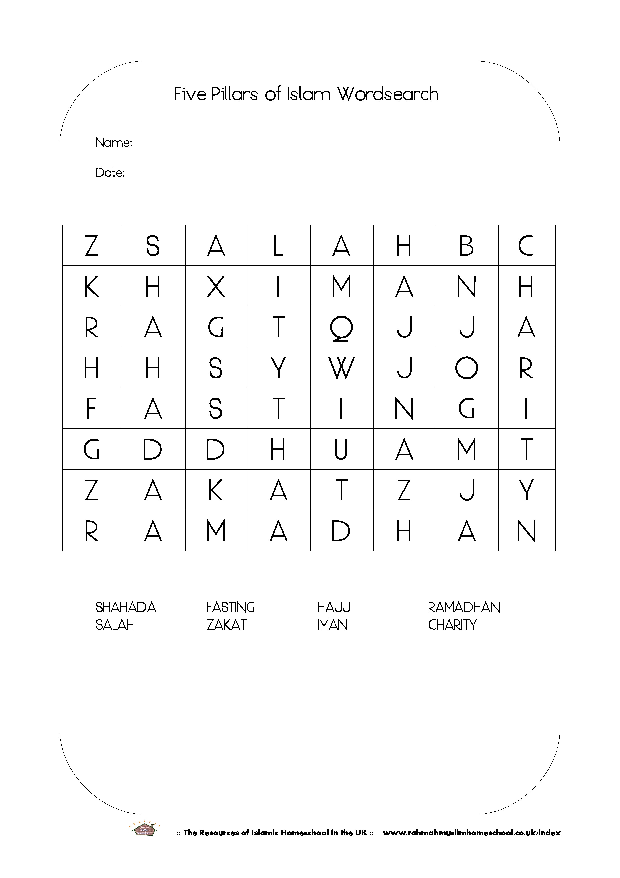 the five pillars of islam worksheet