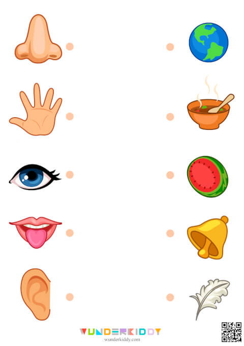 Printable Five Senses Matching Worksheet for Kindergarten
