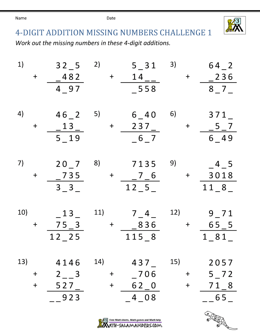 the four digits problem worksheet answers
