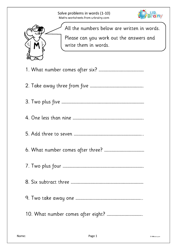 Solve problems in words (1 to 10) - Reading and Writing Numbers ...