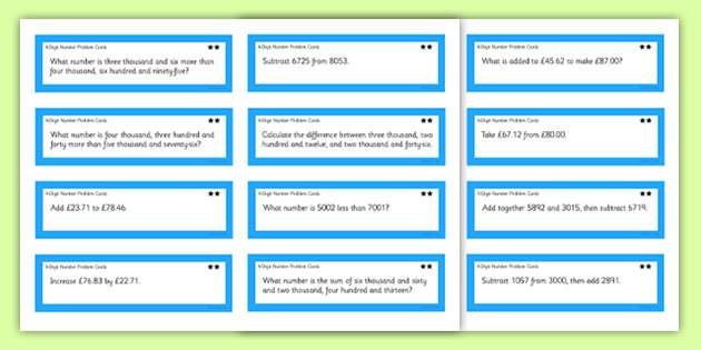 4-Digit Word Problems Cards | Primary Teaching Resources