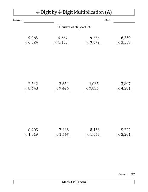 Multiplying 4-Digit by 4-Digit Numbers with Comma-Separated ...