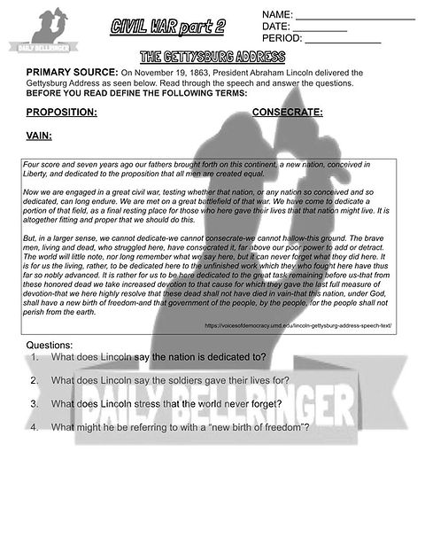 the gettysburg address worksheet