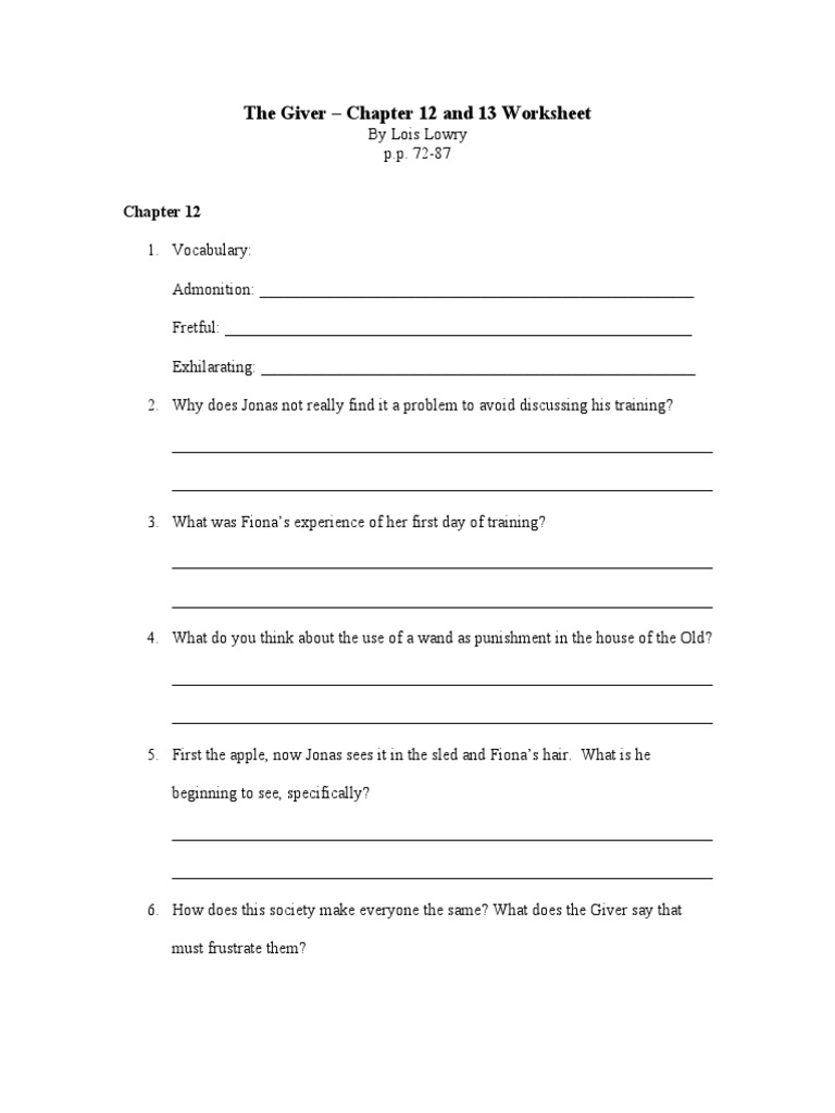 the giver vocabulary worksheet answers