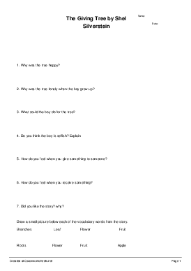 the giving tree worksheet
