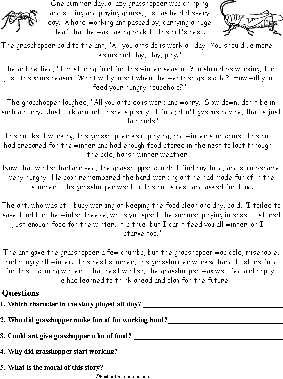 the grasshopper and the ant worksheet