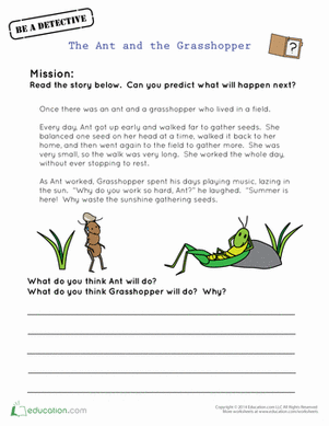 the grasshopper and the ant worksheet