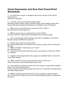 Great Depression and New Deal Worksheet for 8th - 12th Grade ...
