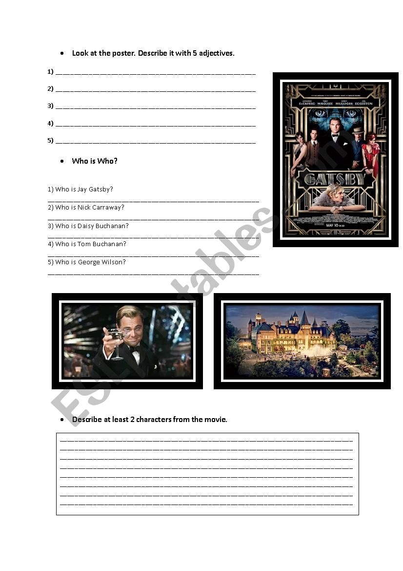 the great gatsby worksheet