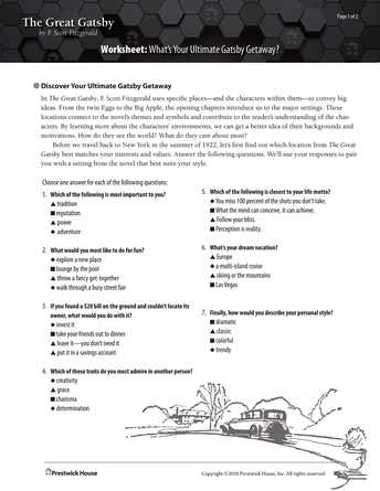 the great gatsby worksheet