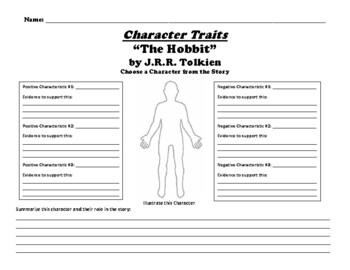 “The Hobbit” by J.R.R. Tolkien CHARACTER TRAITS Worksheet