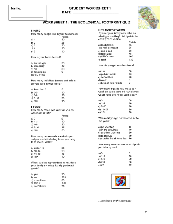 PDF) WORKSHEET 1: THE ECOLOGICAL FOOTPRINT QUIZ STUDENT WORKSHEET ...