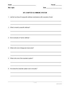 Immune System Worksheet for 9th - Higher Ed | Lesson Planet