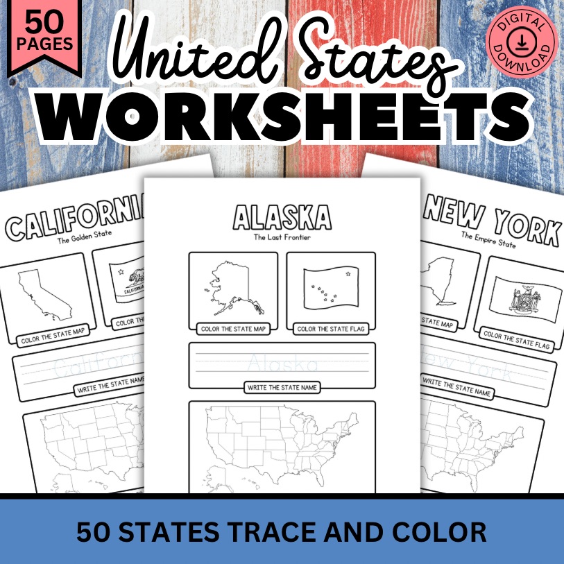 50 States Worksheets, United States Coloring Pages, State Name ...