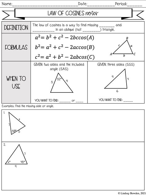 the law of cosines worksheet