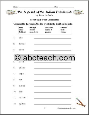 the legend of the indian paintbrush worksheet