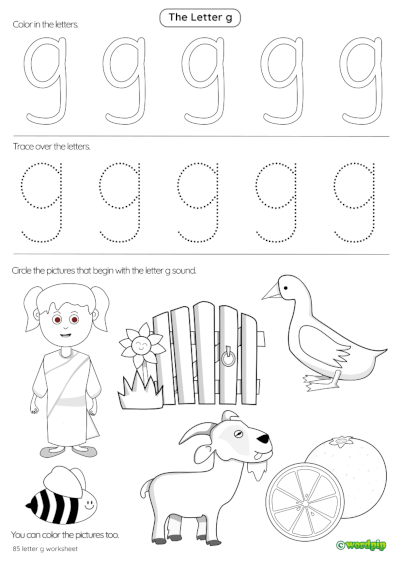 the letter g worksheet