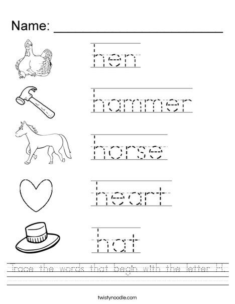 Trace the words that begin with the letter H Worksheet - Twisty Noodle
