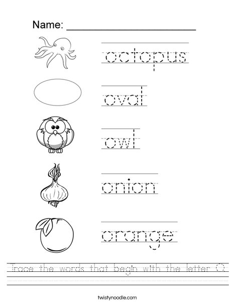 Trace the words that begin with the letter O Worksheet - Twisty Noodle
