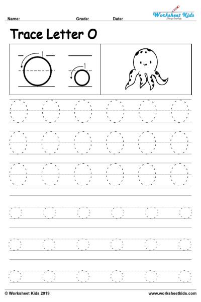 Letter O alphabet tracing worksheets - Free printable PDF