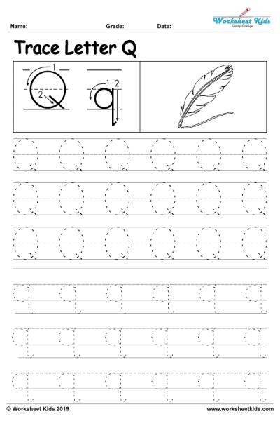 Letter Q alphabet tracing worksheets - Free printable PDF