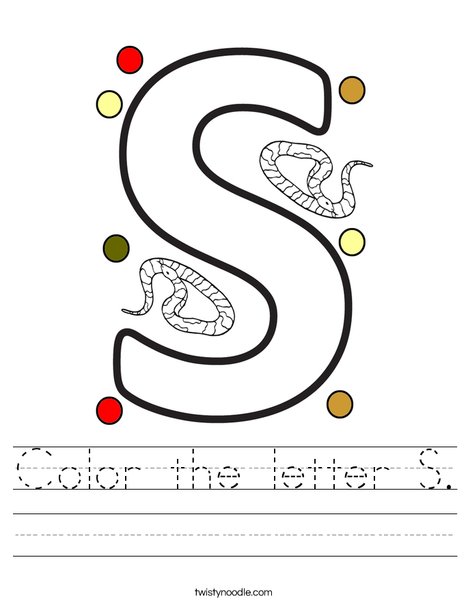 Color the letter S Worksheet - Twisty Noodle