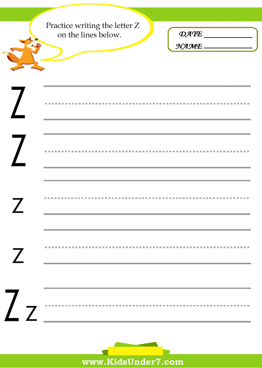 Kids Under 7: Letter Z Practice Writing Worksheet