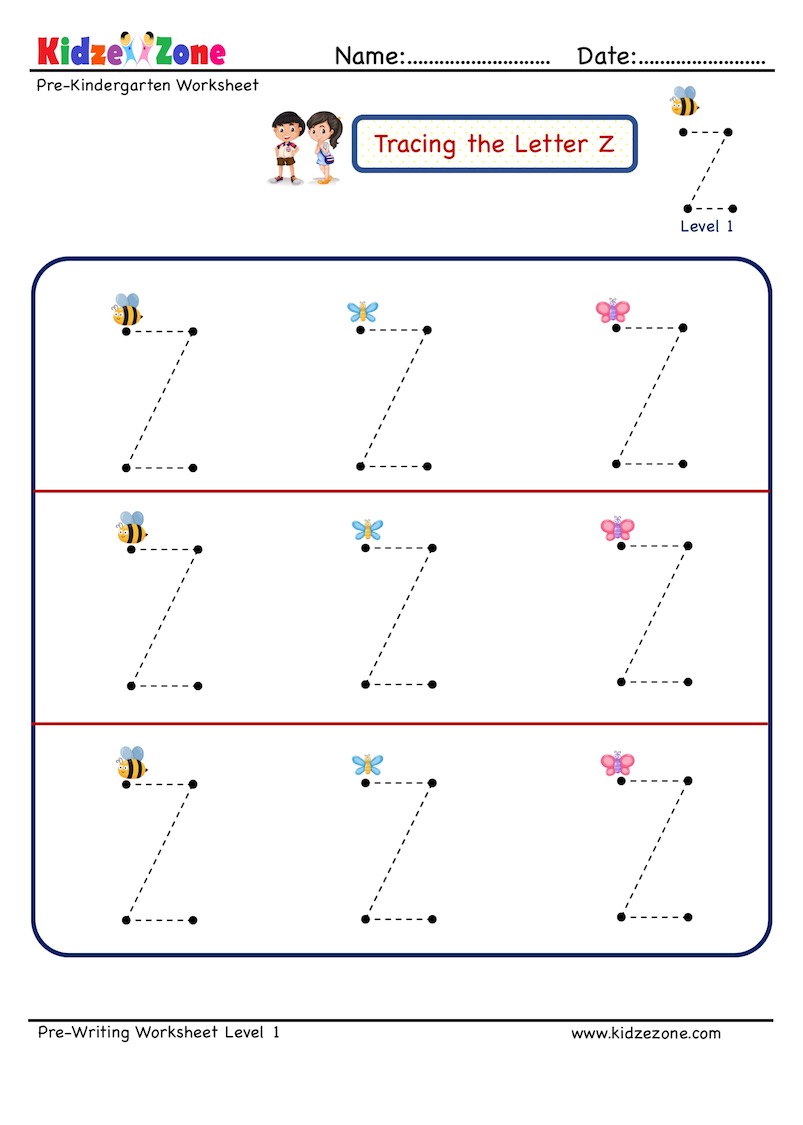 Letter Z Tracing Worksheet, Big Font - KidzeZone