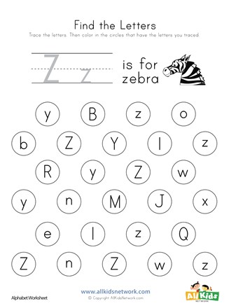 Find the Letter Z Worksheet | All Kids Network