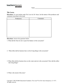 The Lorax Worksheet for Kindergarten - 6th Grade | Lesson Planet