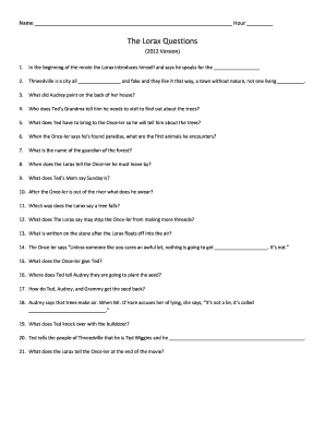 the lorax worksheet answers