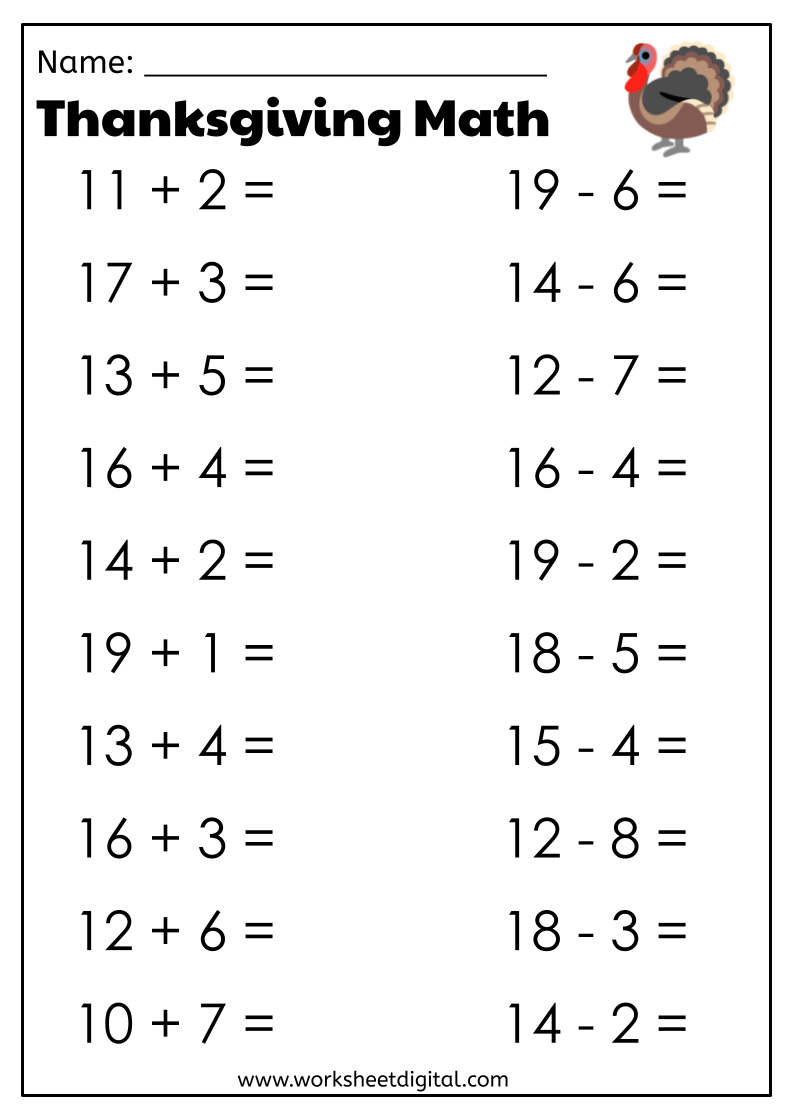 Thanksgiving Math Worksheet Digital Worksheets Library