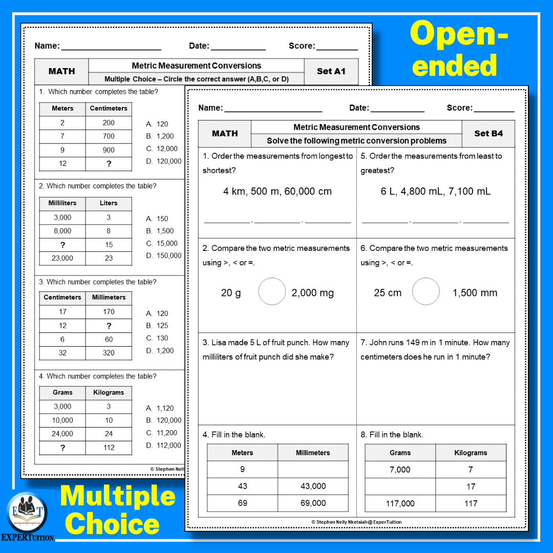 Metric System Measurement Conversions Worksheets - Converting Metric Units