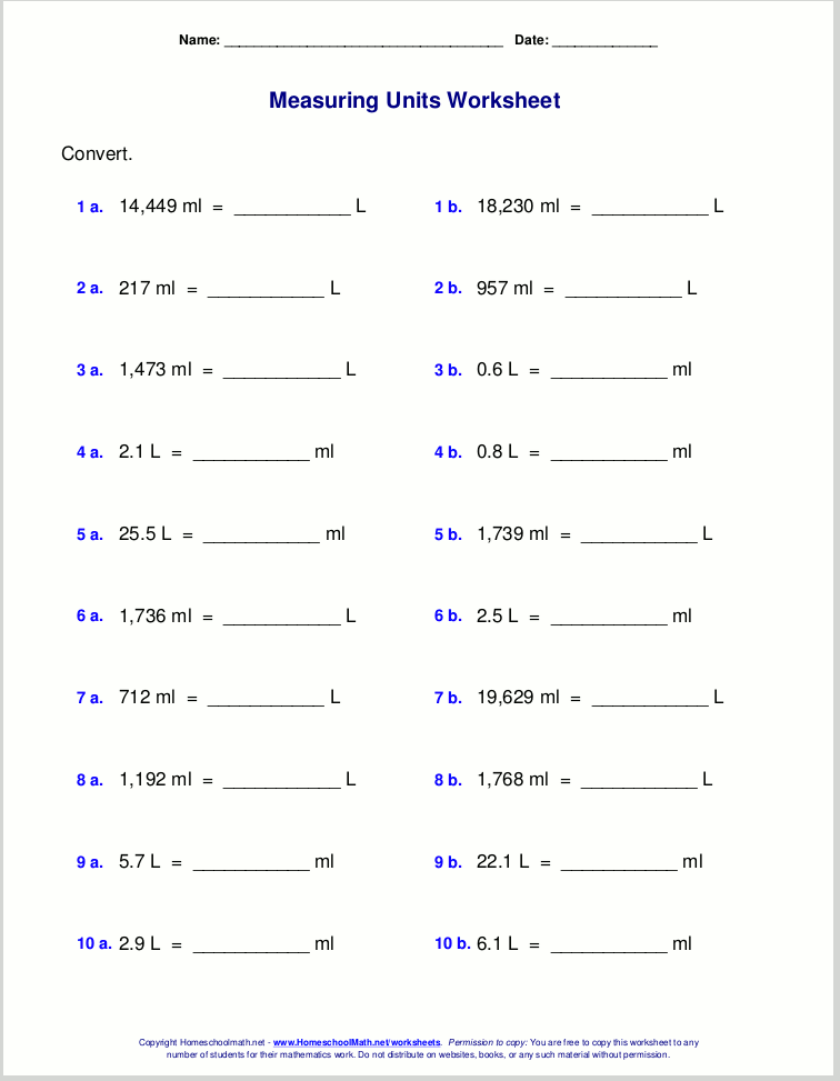 Metric measuring units worksheets
