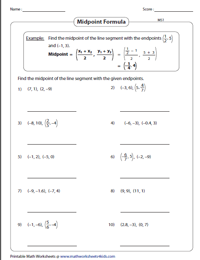 Midpoint Formula Worksheets