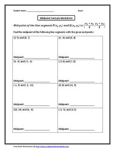 Midpoint Formula Worksheet Worksheet for 10th Grade | Lesson Planet