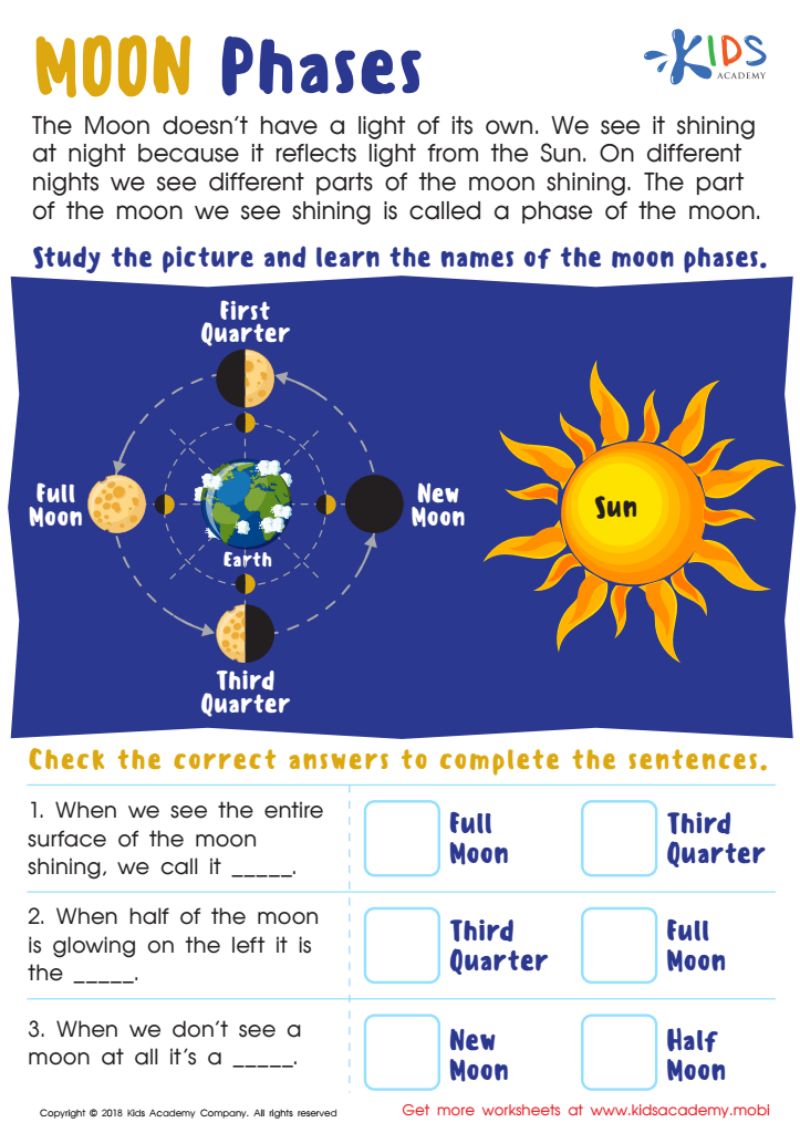 Moon Phases Worksheet: Free Printable PDF for Kids