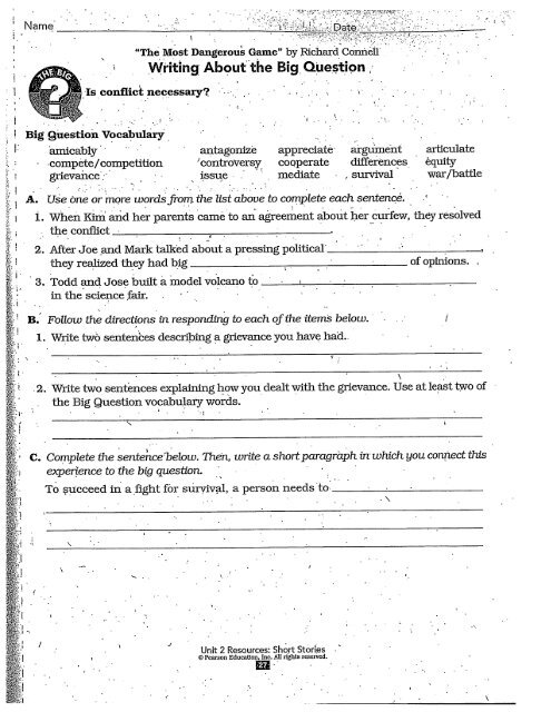 The Most Dangerous Game - Worksheets and Project! | English ...