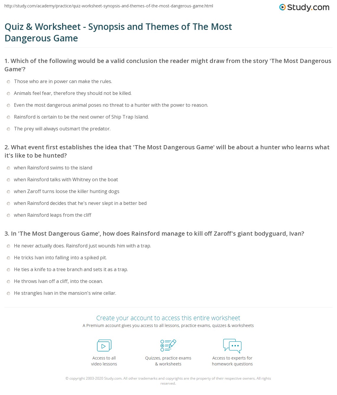The Most Dangerous Game worksheets p. 27-30