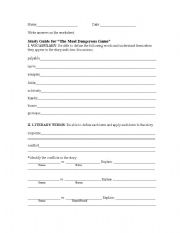 The Most Dangerous Game Vocabulary Worksheet