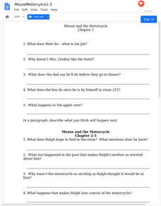 the mouse and the motorcycle worksheet