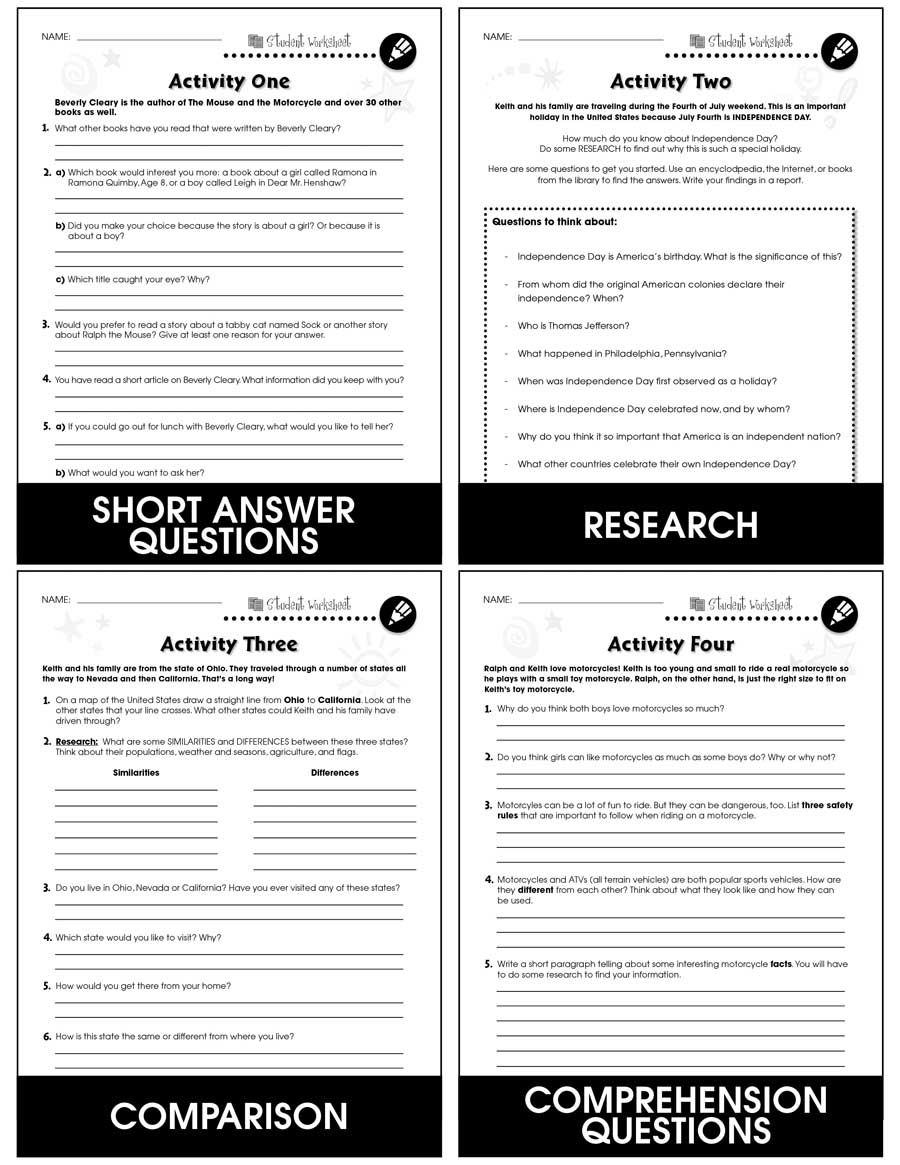 the mouse and the motorcycle worksheet