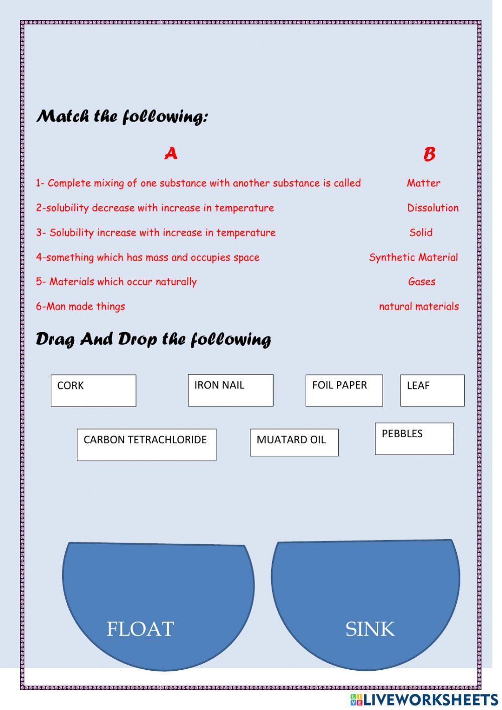 the nature of matter worksheet