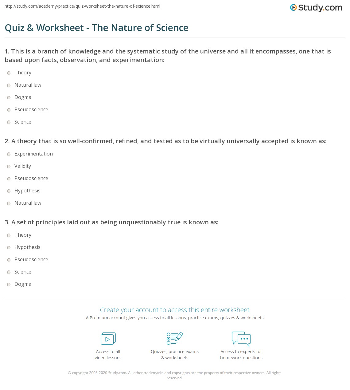 the nature of science worksheet answers