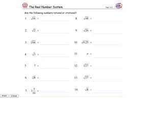 The Real Number System: Rational or Irrational Worksheet for 9th ...