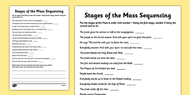 the order of mass worksheet