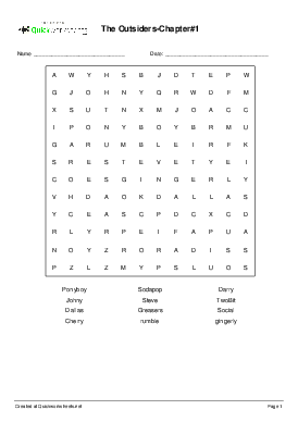 The Outsiders-Chapter#1 - Wordsearch - Quickworksheets